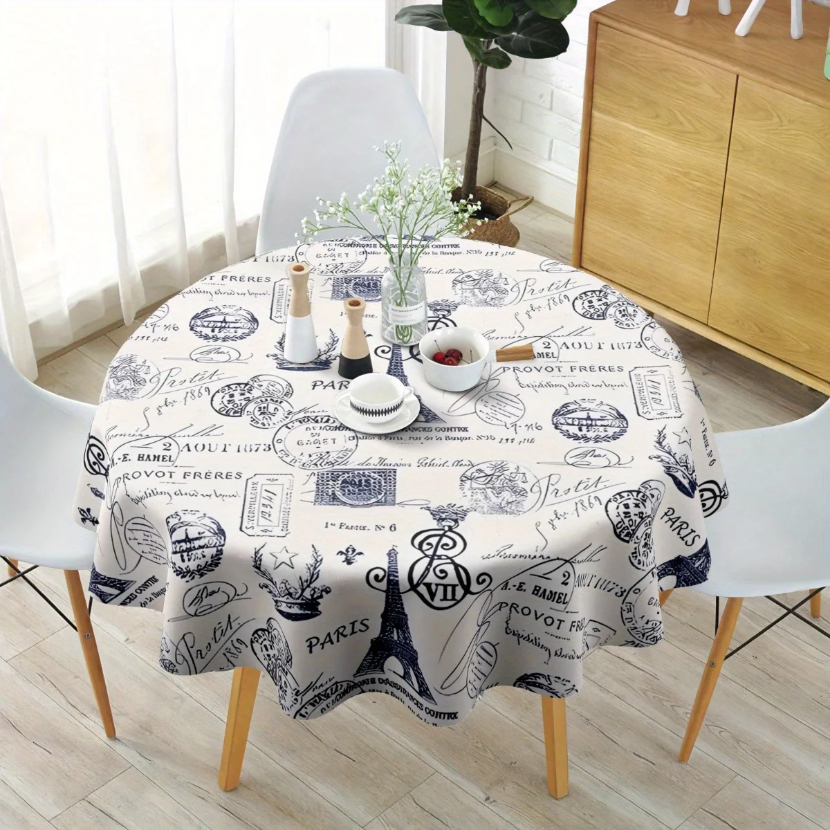 1 piece of retro Paris black and white vintage tablecloth, made of durable polyester fiber