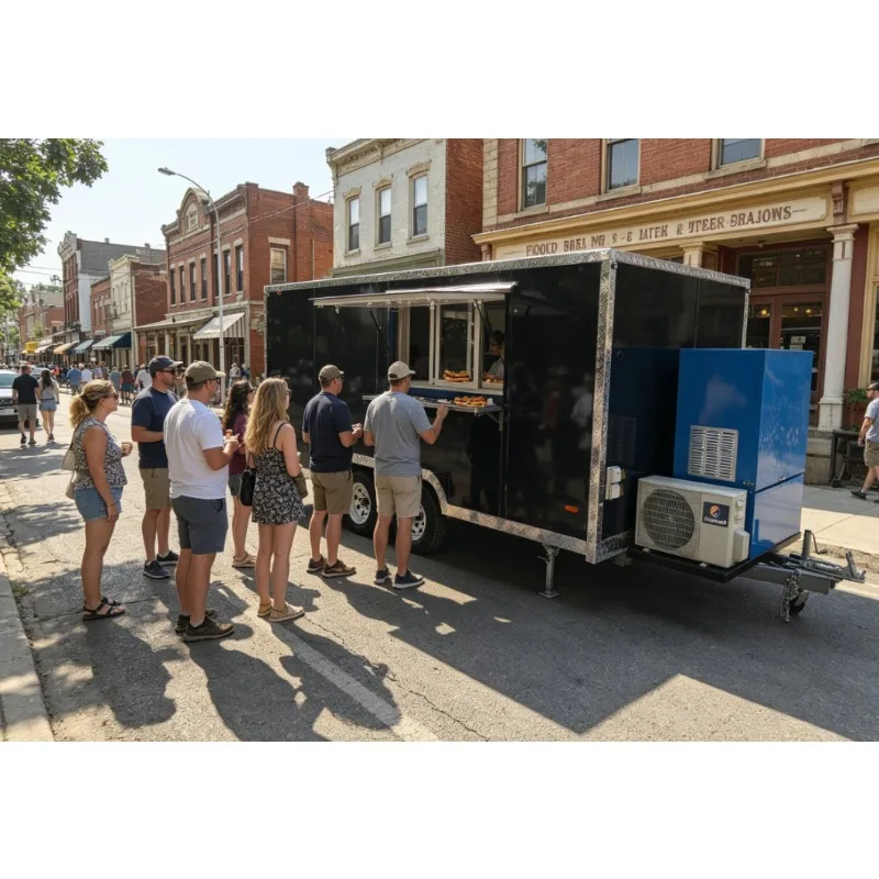 Mobile Food Truck Towable Food Trailer Stainless Steel Frame Rust Resistant Dining Cart