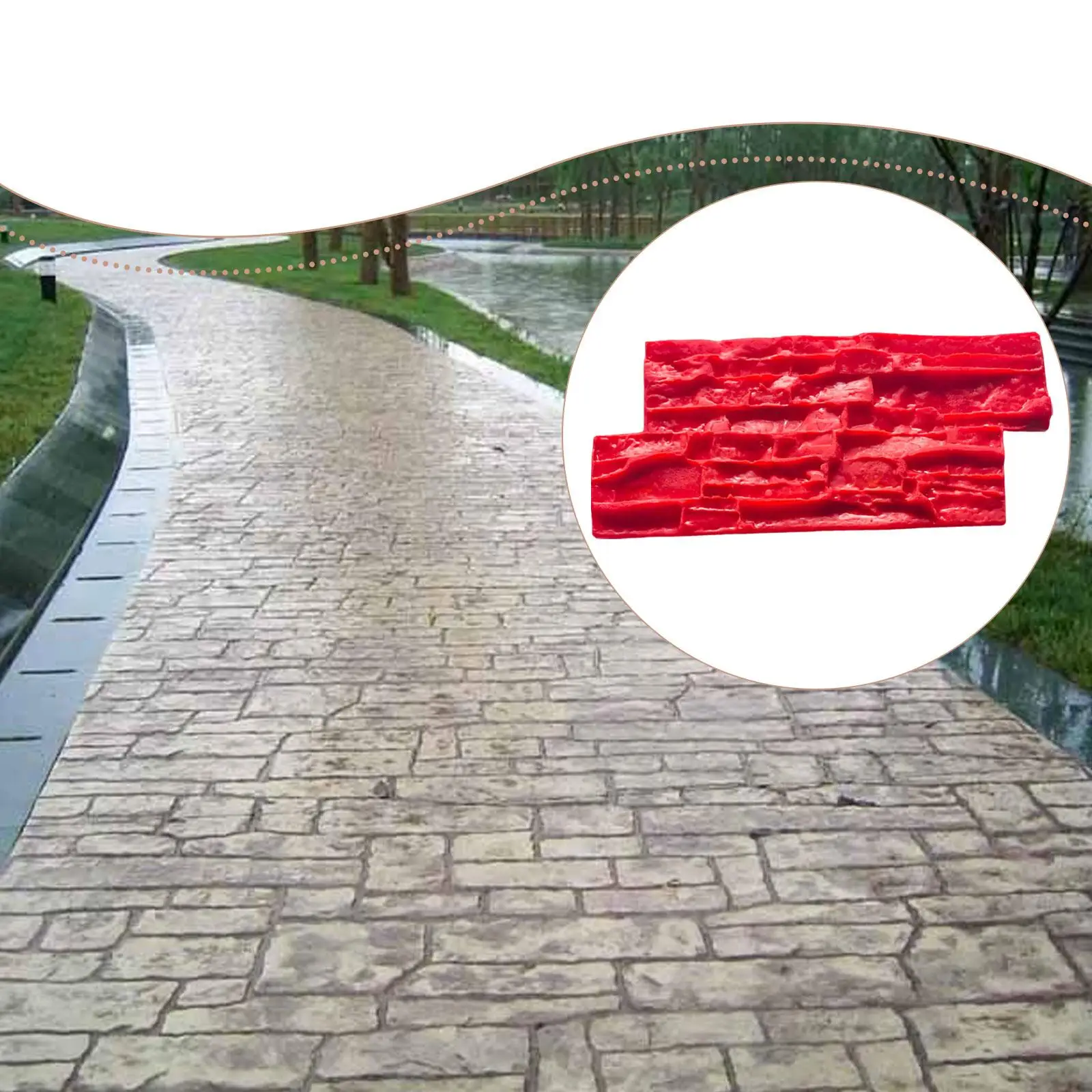 Reusable Polyurethane Concrete Stamps Mat with Handles Stone Tile Texture Imprint Skin for Outdoor Landscaping Projects
