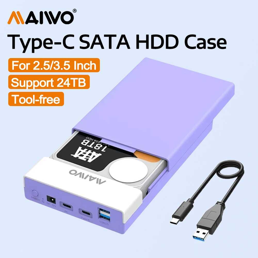

MAIWO 2.5/3.5" External Storage HDD Case SATA 10Gbps USB3.0 HDD SSD Hard Drive Enclosure Support UASP 24TB SSD HDD for PC Laptop