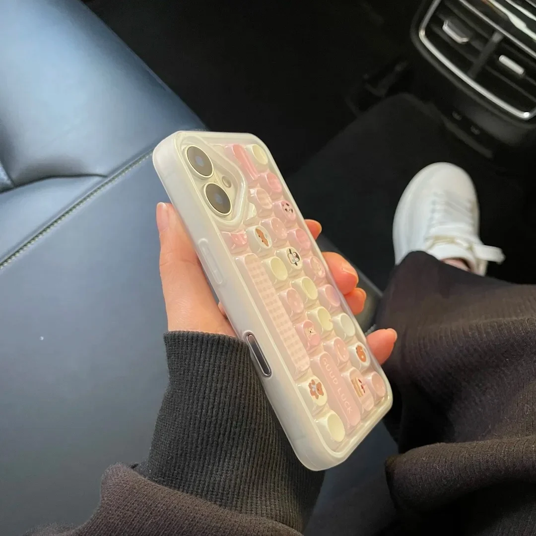 Compatible for IPhone 16 14 12 13 11 15 Pro Max Iphone 16 11 Case Creative Keyboard Cartoon Lovely Penguin Pink Girl Soft Case