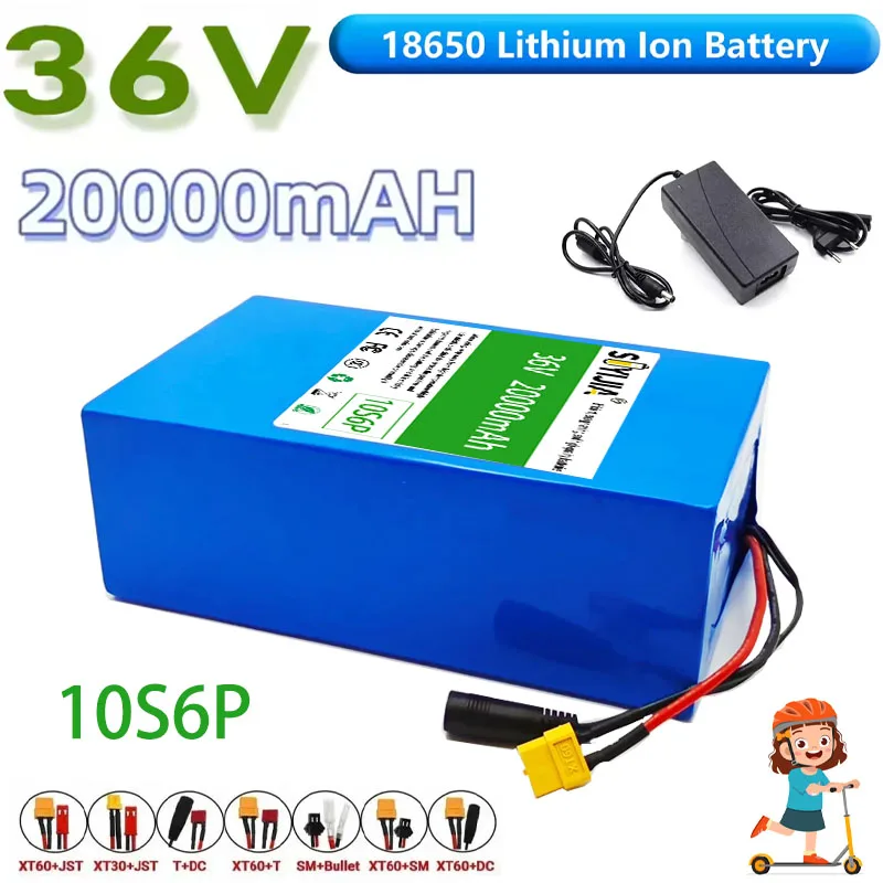 10S6P 36V 20000mAh Rechargeable 18650 Li-ion High-capacity Battery Built in BMS Suitable for Electric Scooter Battery