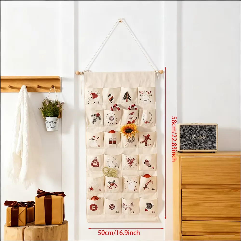 عيد الميلاد تقويم القدوم قابلة لإعادة الاستخدام 24 يوما جيوب العد التنازلي تقويم القدوم حقيبة تخزين قابلة للحمل عيد الميلاد عطلة ديكور جدران المنزل #3
