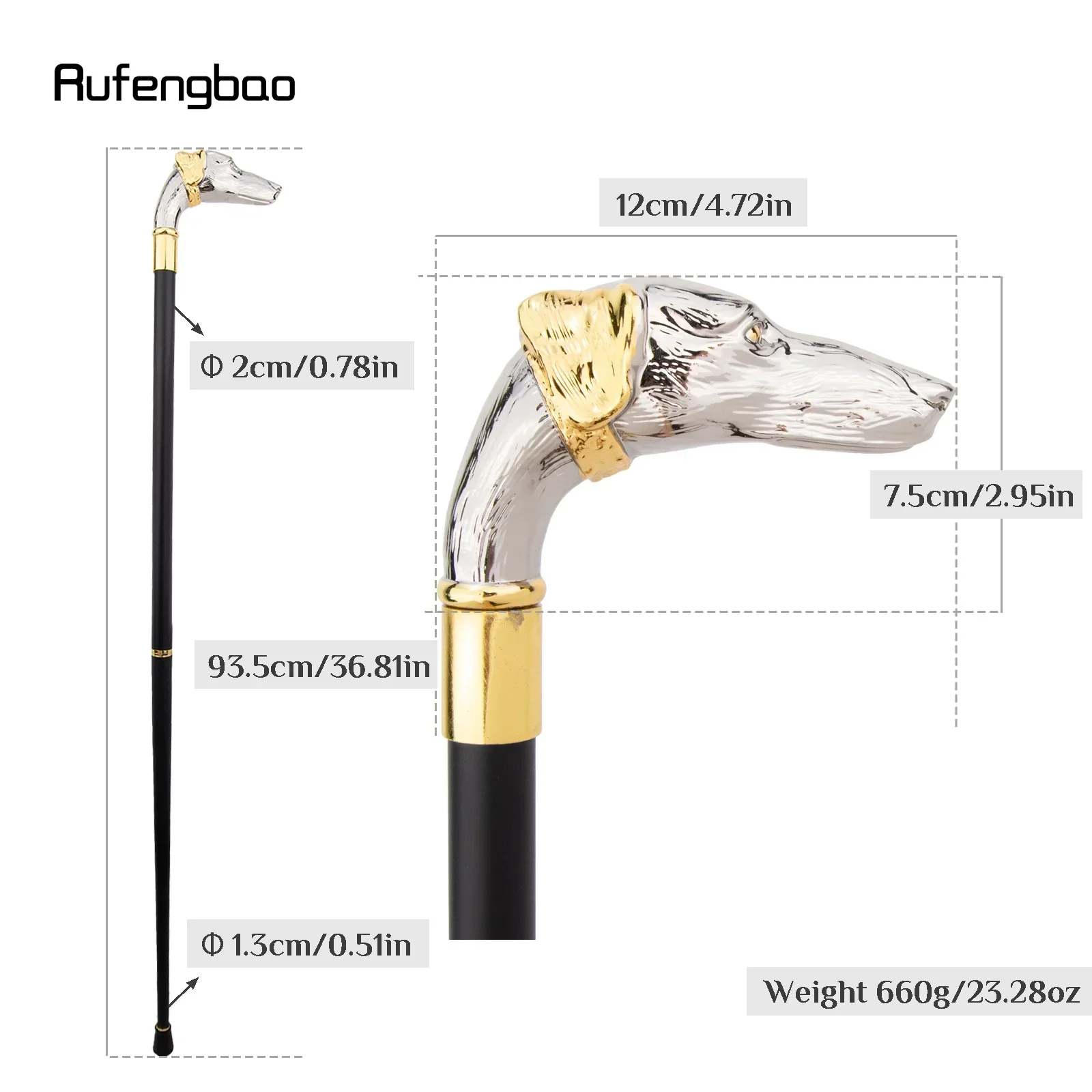 الذهبي الأبيض الكلب السجق الكلب رئيس عصا للمشي موضة ديكور عصا للمشي شهم أنيقة تأثيري قصب مقبض Crosier 93 سنتيمتر