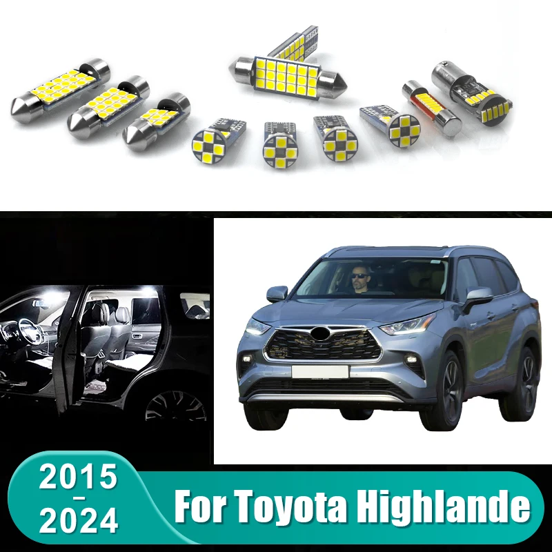 

For Toyota Highlander XU50 XU70 2015 - 2018 2019 2020 2021 2022 2023 2024 9pcs Car LED Interior Lamps Trunk Lights Accessories