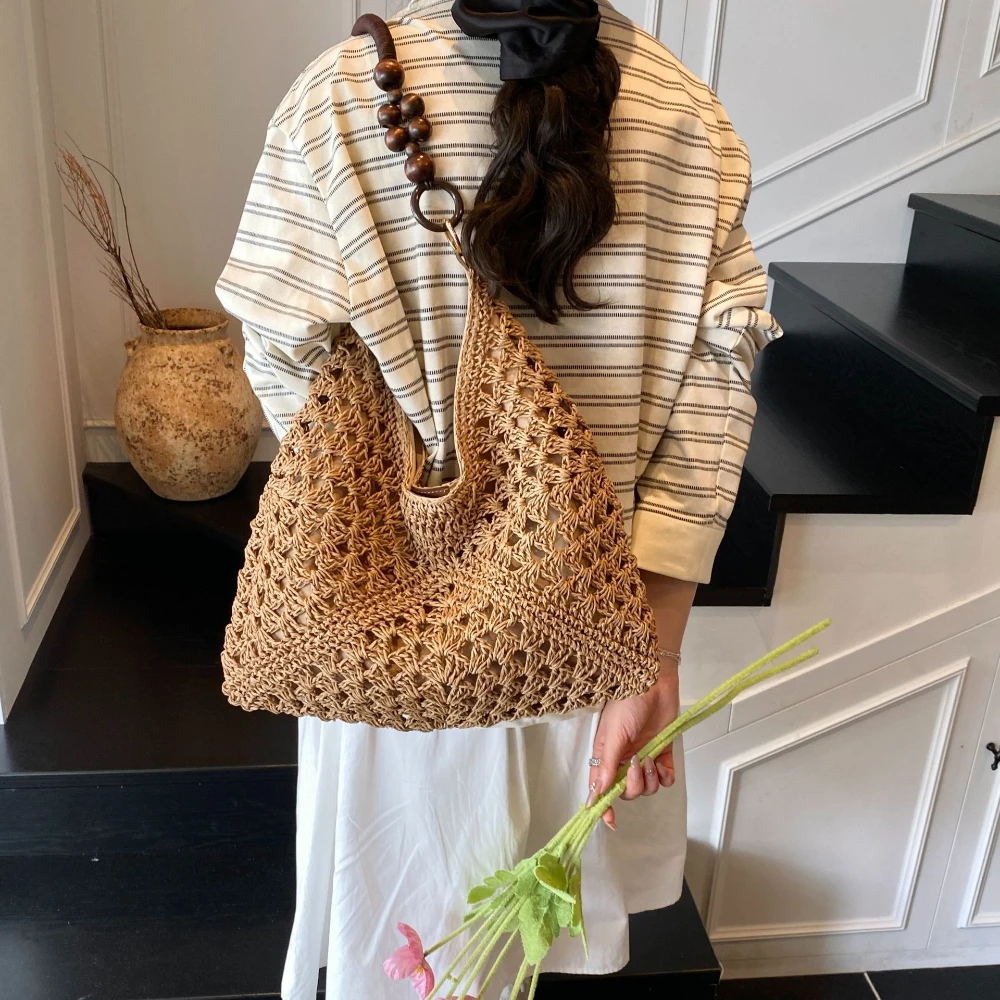 Fashion Lazy Versatile Woven Tote Bag 2026 New Women's Large Capacity Straw Bag Summer Beach Vacation Shoulder Bag for Commute