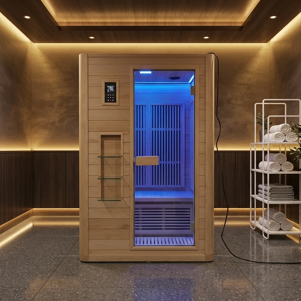 Custom Indoor Far Infrared Sauna Room Full Spectrum Low EMF Hemlock Wood Sauna Cabin For 1-2 Person Luxury Home Spa Wellness