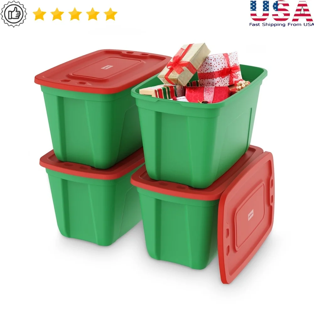 

4 Pack 18 Gallon Storage Bins Stackable Plastic Totes with Lids Durable Organizing Boxes Garage Attic Closet Home Use