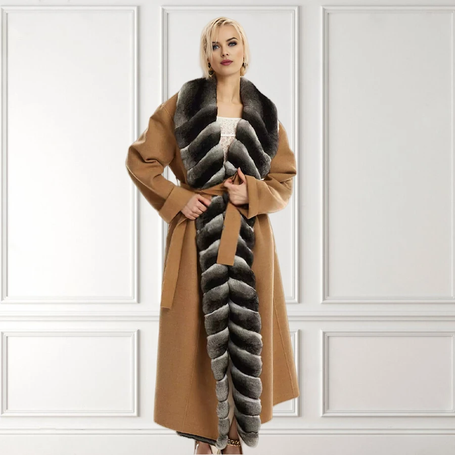 

Женский воротник из натурального меха, зимний аксессуар, съемный воротник из меха кролика рекс для одежды, роскошный длинный воротник из меха шиншиллы