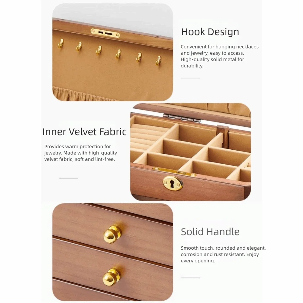 

Multifunction Wooden Jewelry Box Drawer style Multi-Layer Storage Box Large Capacity with Lock Jewelry Organizer Woman