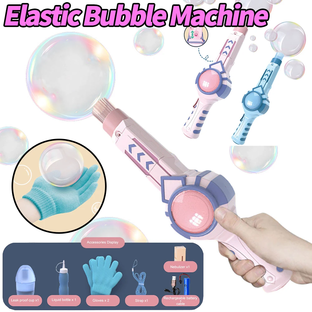 Máquina de bolhas de fumaça elástica, varinha de neblina, soprador automático de bolhas com fumaça mágica para crianças, verão, festa ao ar livre, brinquedos de jardim