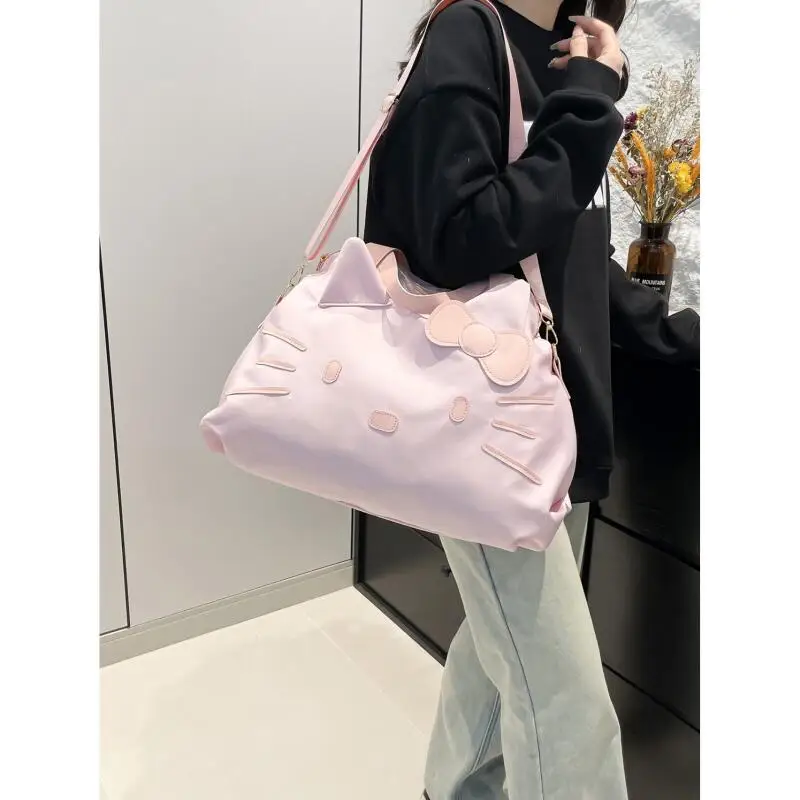 Kawaii سانريو مرحبا كيتي حقيبة التخزين سعة كبيرة المحمولة رحلة قصيرة حقيبة الأمتعة حقيبة الترفيه حقيبة كتف الكرتون حمل حقيبة