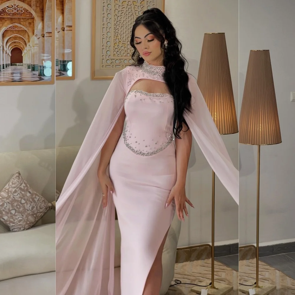 

Customized Exquisite Jersey Sequined Pleat Column High Collar Midi Dresses Bespoke Occasion Sizes Available