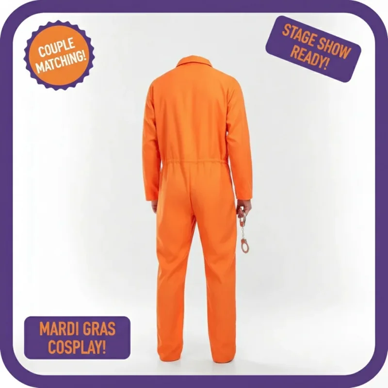 

▶❤Mardi Gras Couple Matching Prisoner Jumpsuit Cosplay Costume Orange Stage Show Party Wear Unisex Adult❤◀