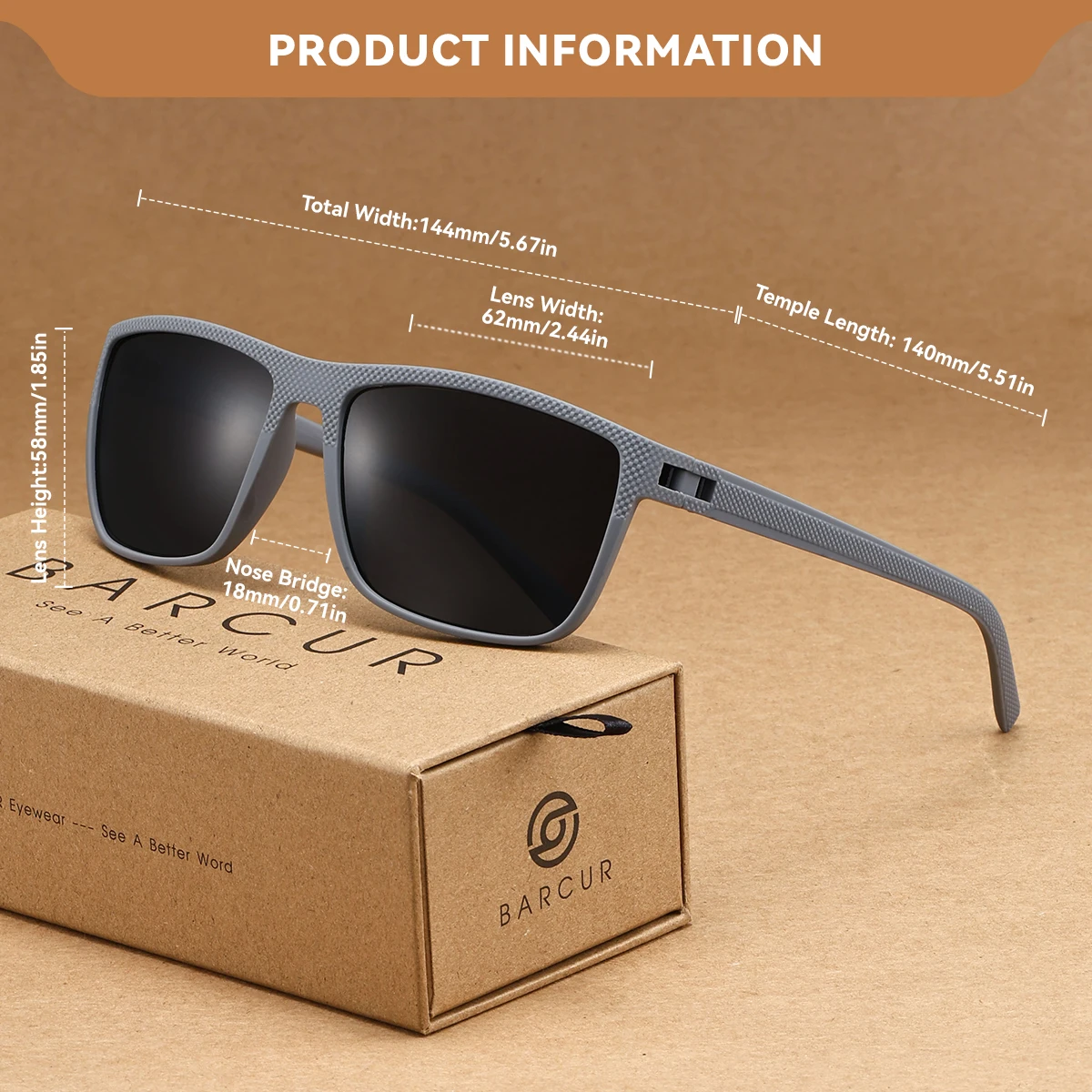 نظارات شمسية مستقطبة بإطار مربع مريح للسيدات من BARCUR للقيادة الذاتية والعطلات والسفر على الشاطئ ونظارات الرجال