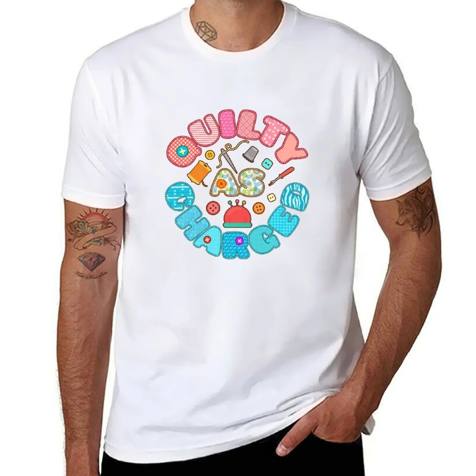 

Quilty as Charged Funny Quilting Quilter T-Shirt t shirts for man pack white man t shirt cotton T-Shirt