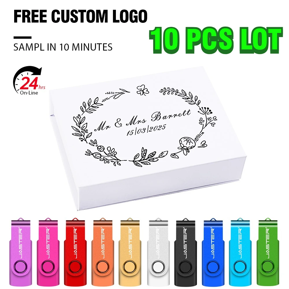 10Pcs/Lot Custom Logo Photography Swivel Metal Clip USB 2.0 4GB 8GB 16GB 32GB Memory Stick 64GB Flash Pen Drive
