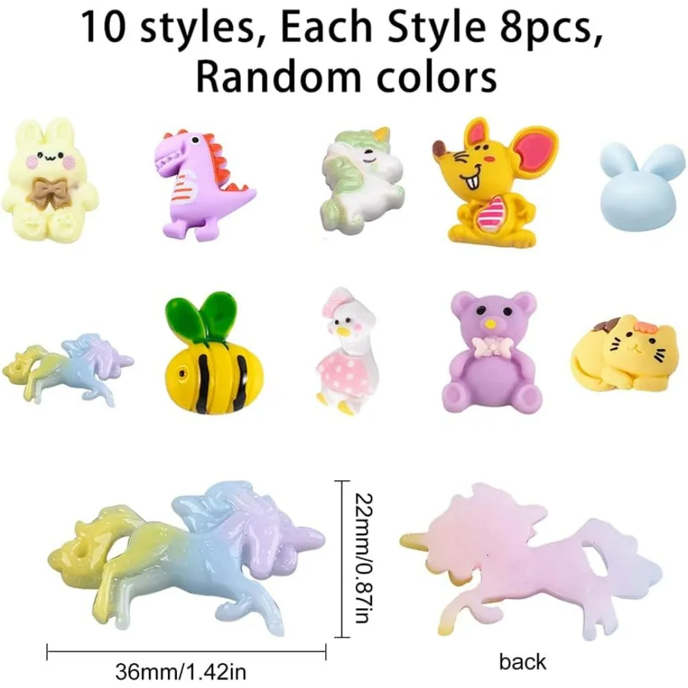 100PCS 10 Styles Animal Theme Resin Flatback Cabochons Bee Elephan Mouse Owl Deer Pig Beads Charms for DIY Phone Decor