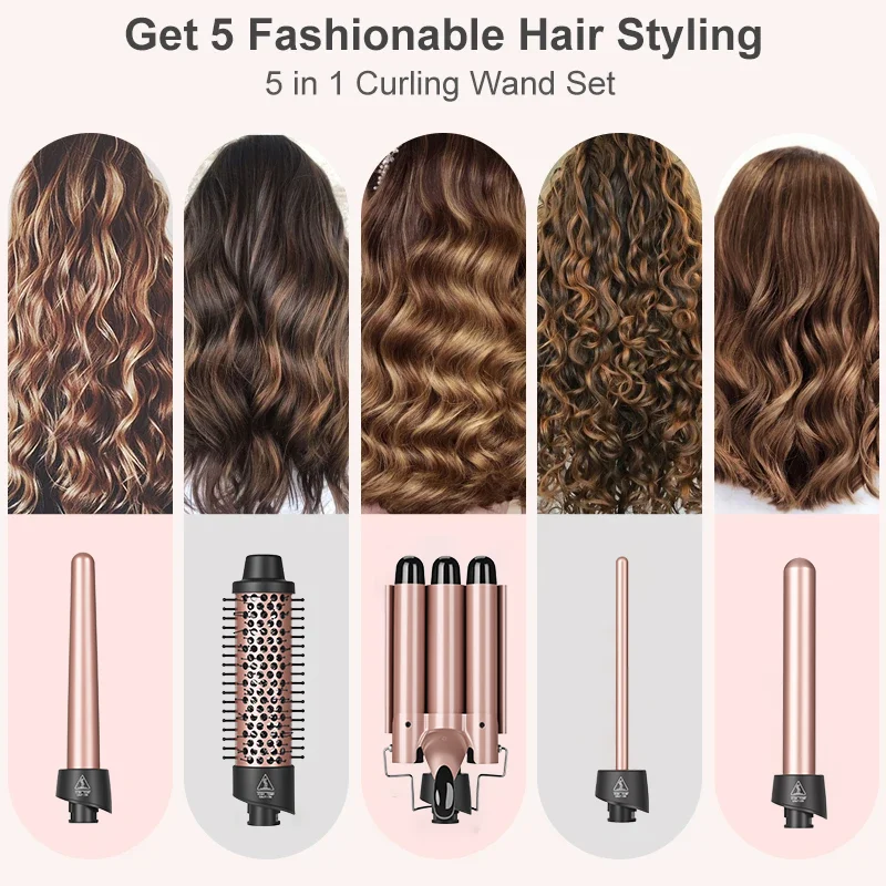 New Style 5-in-1 Interchangeable Hair Styler Hot Air Brush Curler