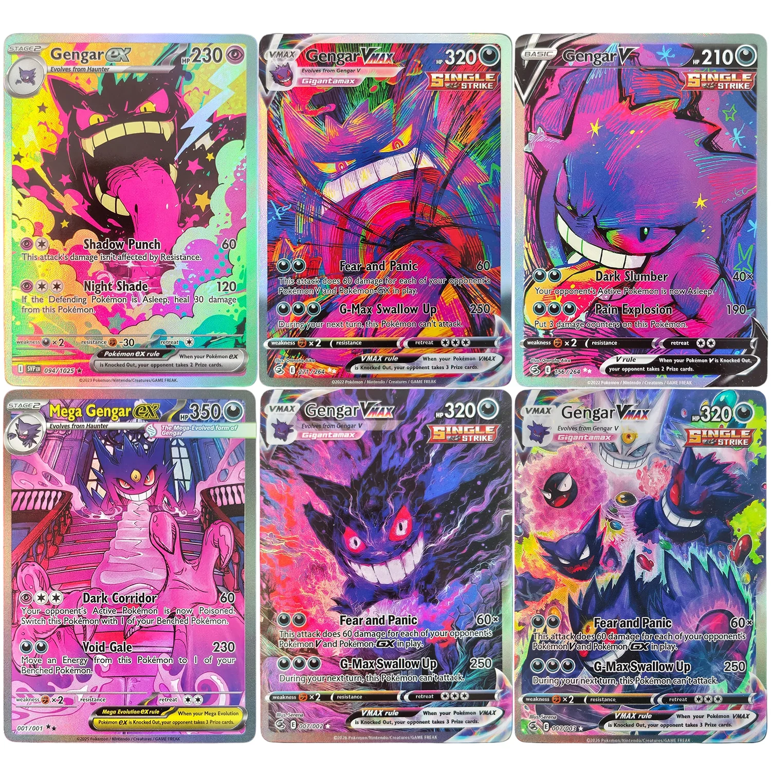 Handgefertigte DIY Pokemon TCG Mega Gengar ex Vmax bemalte Fan-Art-Karten Anime-Spiel Sammelkarten für Fans-Kollektion