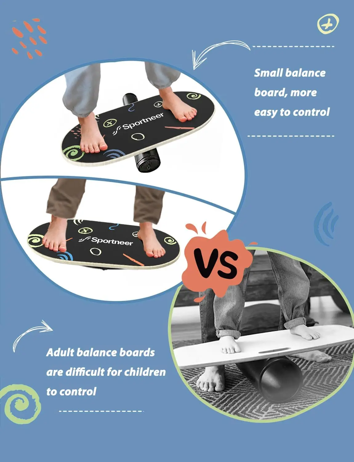 Safe and Sturdy Wooden Wobble Board for Kids Aged 3 - 12, with Semi-circular Wobble Blocks