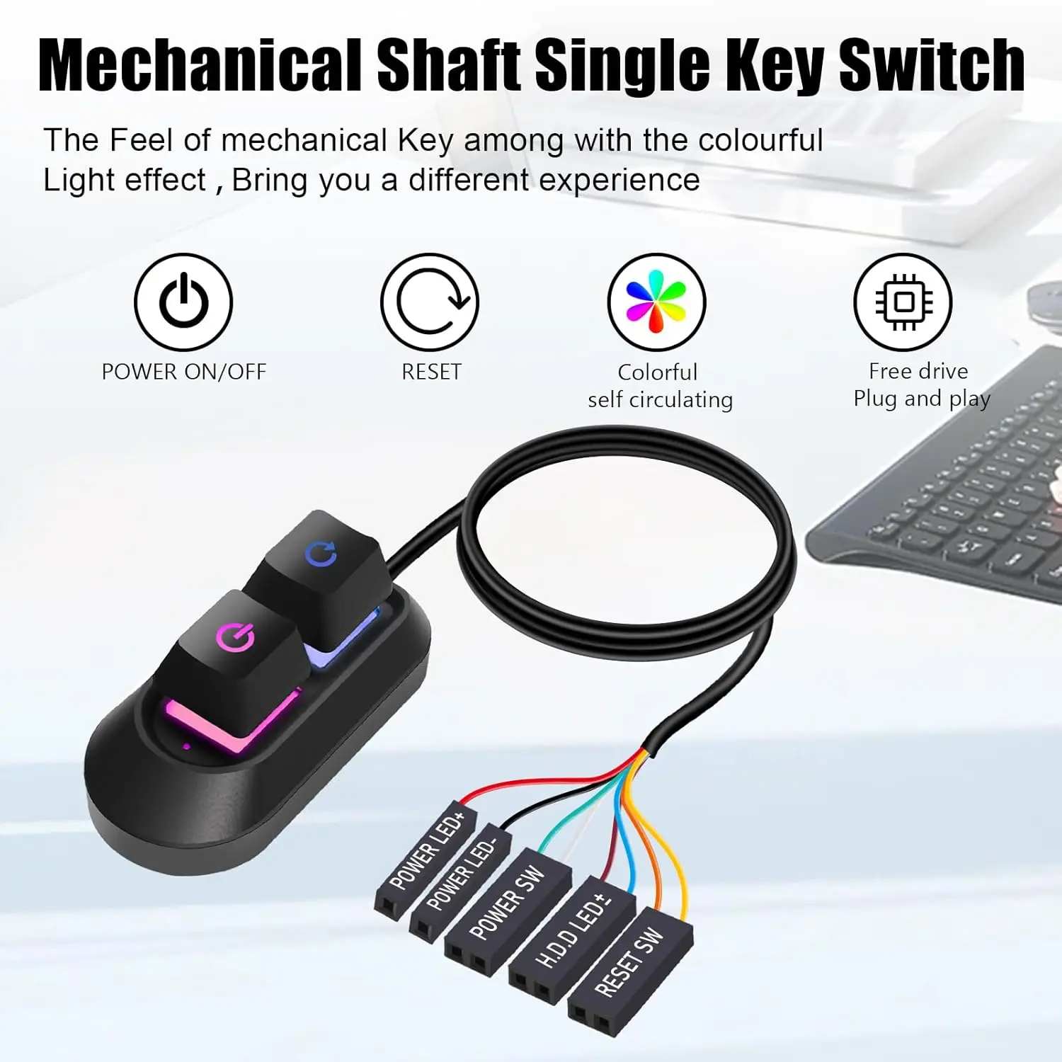 2M RGB LED Lights Computer Desktop Switch Reset Button Extension Cable Key Switch And PC Motherboard External Start Power On/Off