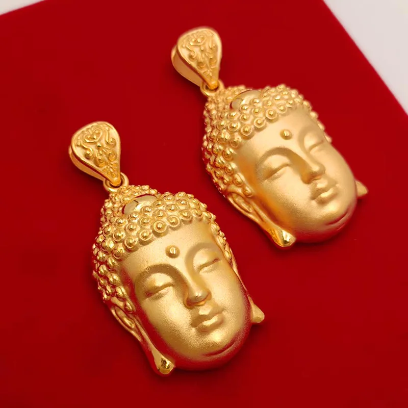 9999 Gold Buddha Head Pendant Buddha Statue Retro Style Unique Men's and Women's Accessories