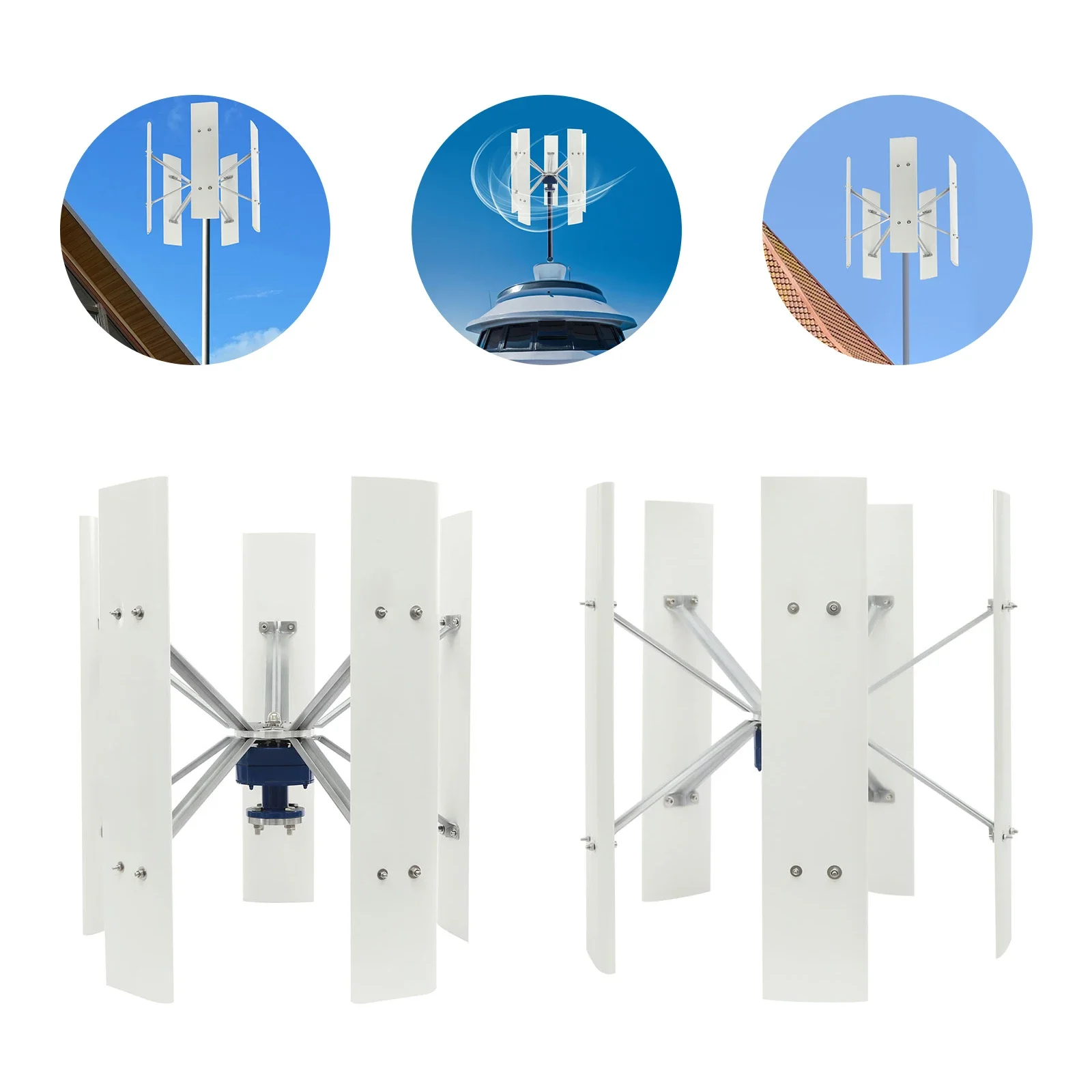 12V/24V Wind Power Generator,100W 5-blade Vertical Axis Wind Turbine Generator,2.5m/8.2ft/s Starting Wind Speed view 3