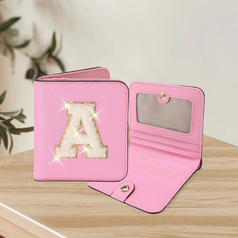 Женский кожаный двойной кошелек, классический кошелек с вышивкой букв, кошелек, держатель для кредитных карт, органайзер