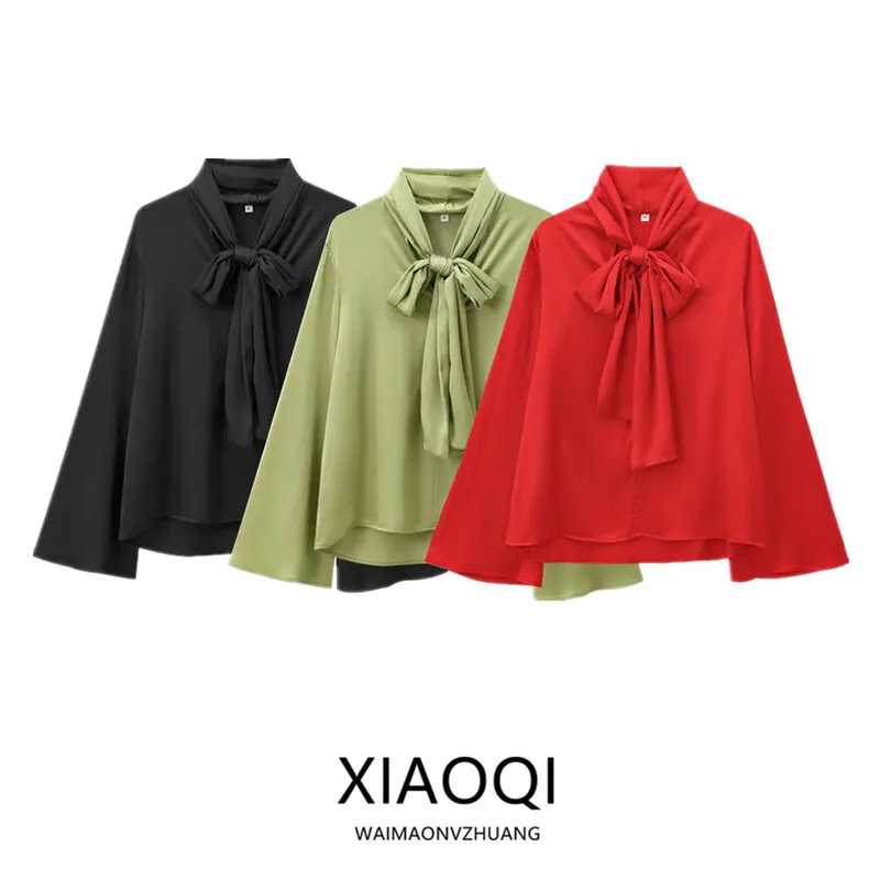 Autumn Winter New Arrival Women's Shirt Design Sense  Knot round Neck Long Sleeve Loose Fit Regular Length 100% Othe...