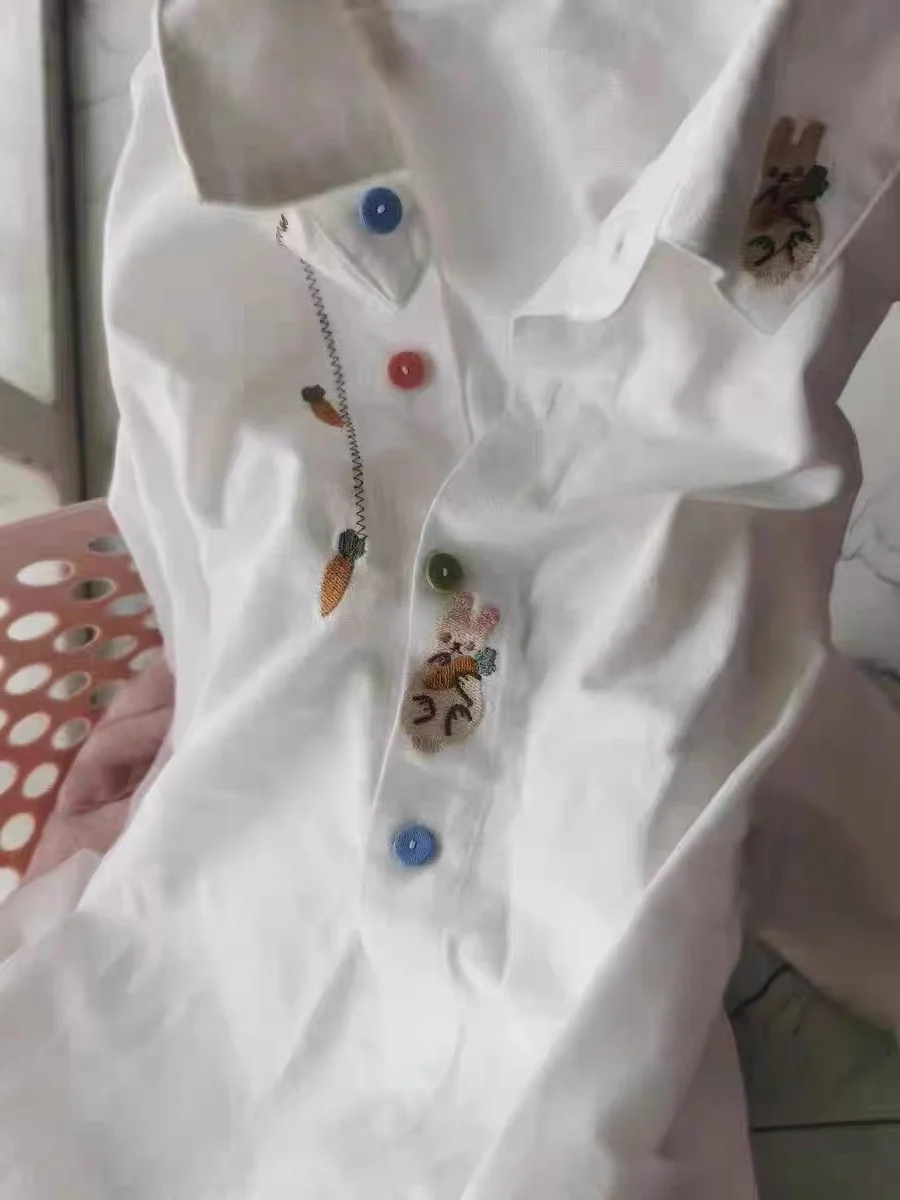 

Casual Sle Embroidered Collar Loose Fit Long Sve Women's irt Autumn Season Versatile Comfortable Youthful Look