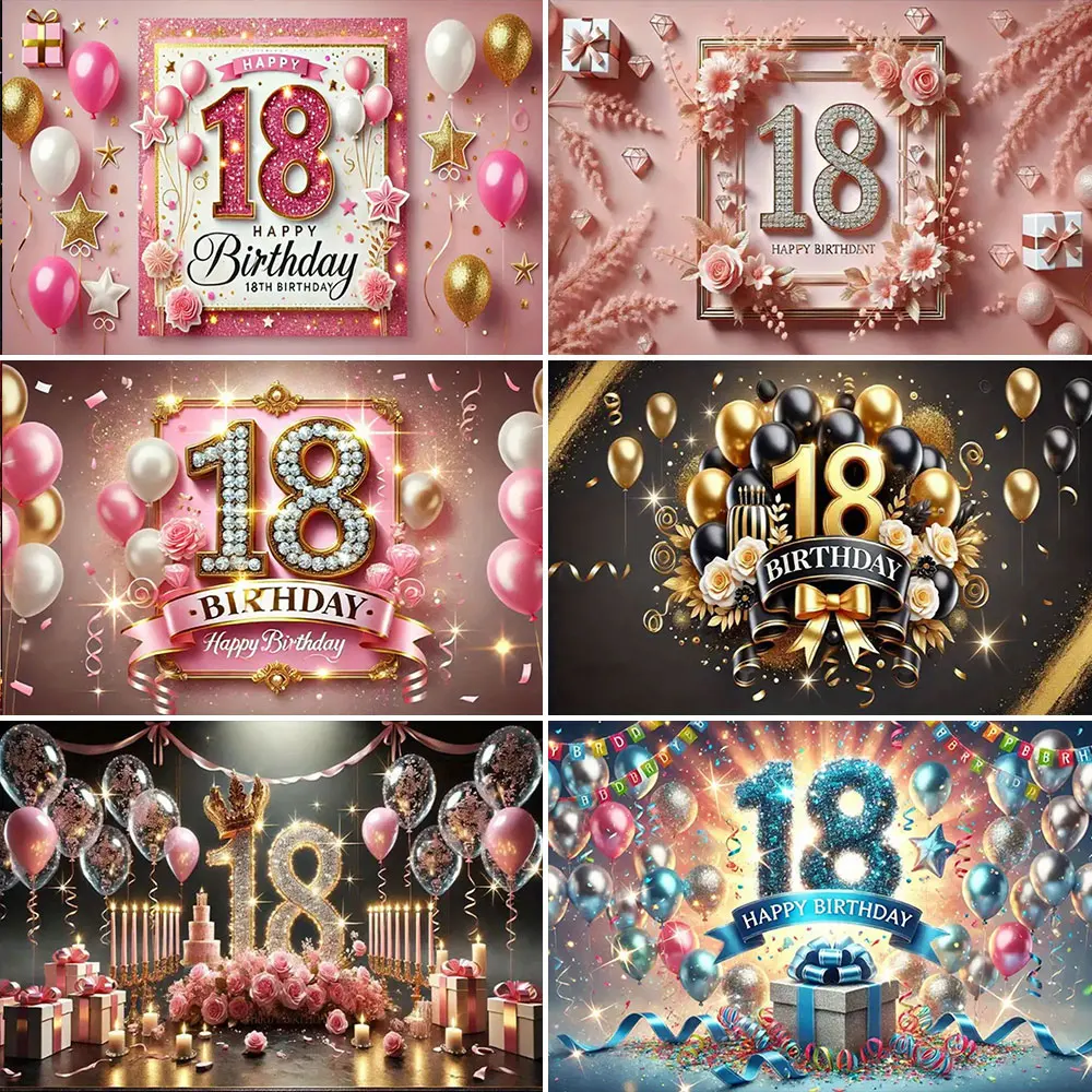 

18th Birthday Party Decoration Backdrop Black Gold Glitter Balloon Boy Girl 18 year old Gift Bar Mitzvah Photo Background Banner