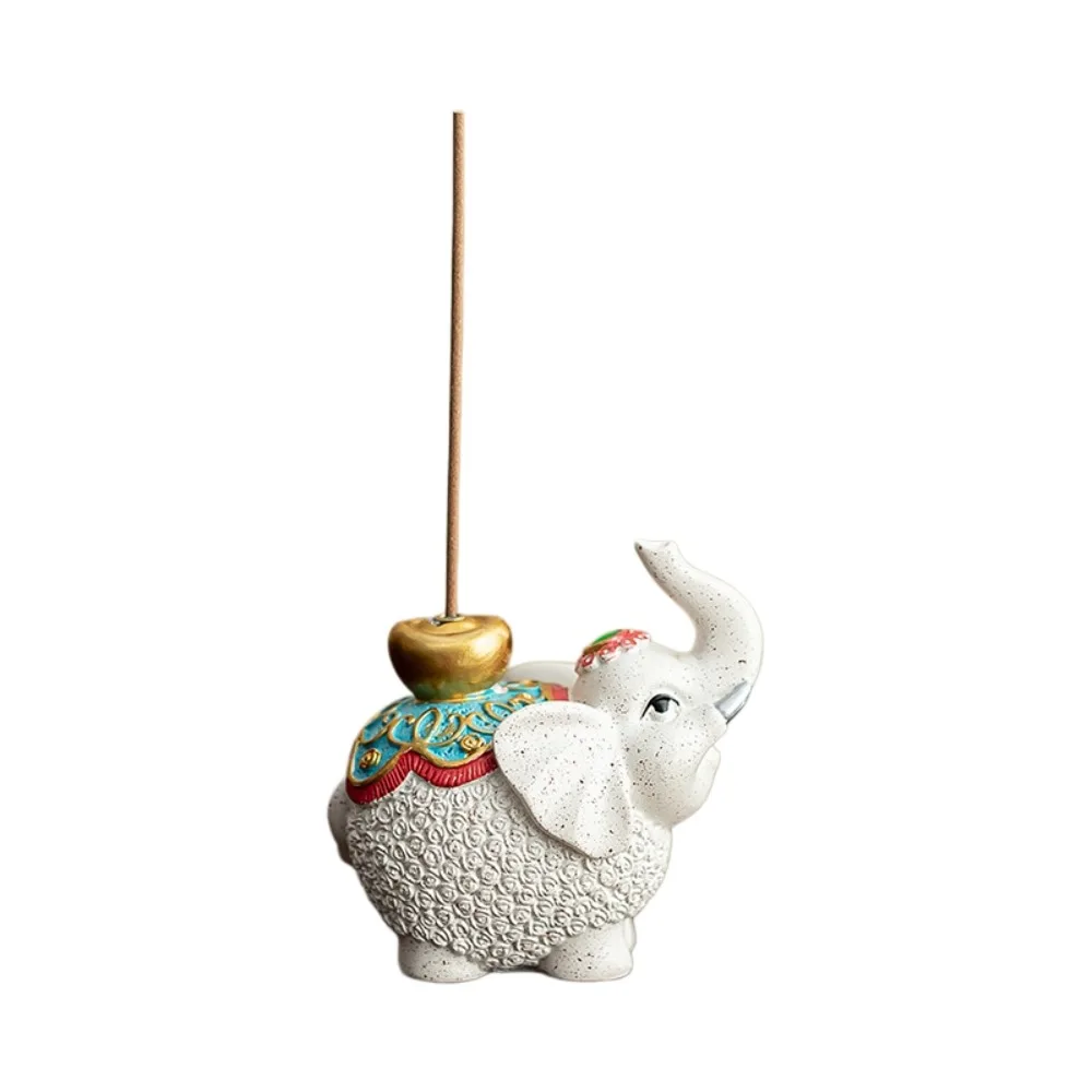 Vintage Cloisonne Style Lucky Elephant Incense Burner Thai Style Zen Chinese Style Elephant Tabletop Incense Base Desk Decor