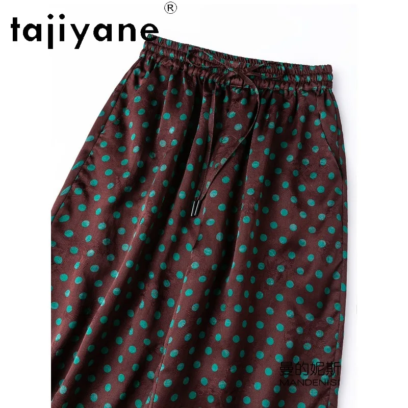 TAJIYANE 100% Mulberry Silk Pants Women Xiangyunsha Straight Pants for Woman Vintage Burgundy Polka Dot Trousers Pantalon Femme