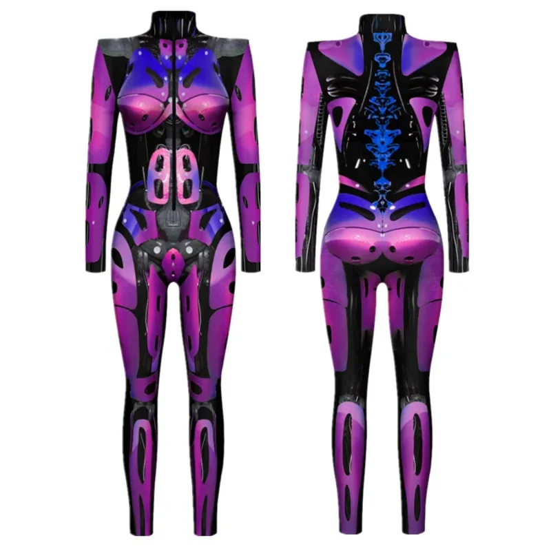 z nadrukiem 3D Holiday Party Women Robot CyberPunk Jumpsuit Halloween Cosplay Costume Elastic Bodysuits Machine Armor Rompers Zentai