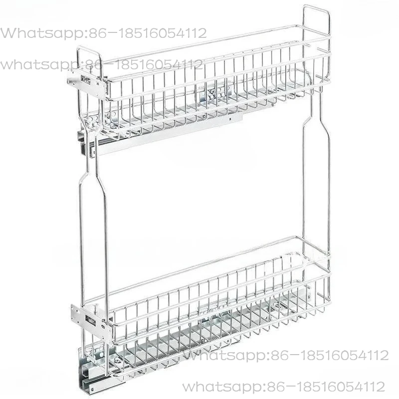 Kitchen Drawer Type Side Pull Floor Cabinet Double Layer Extremely Narrow Basket Storage Buffer Damping Slide