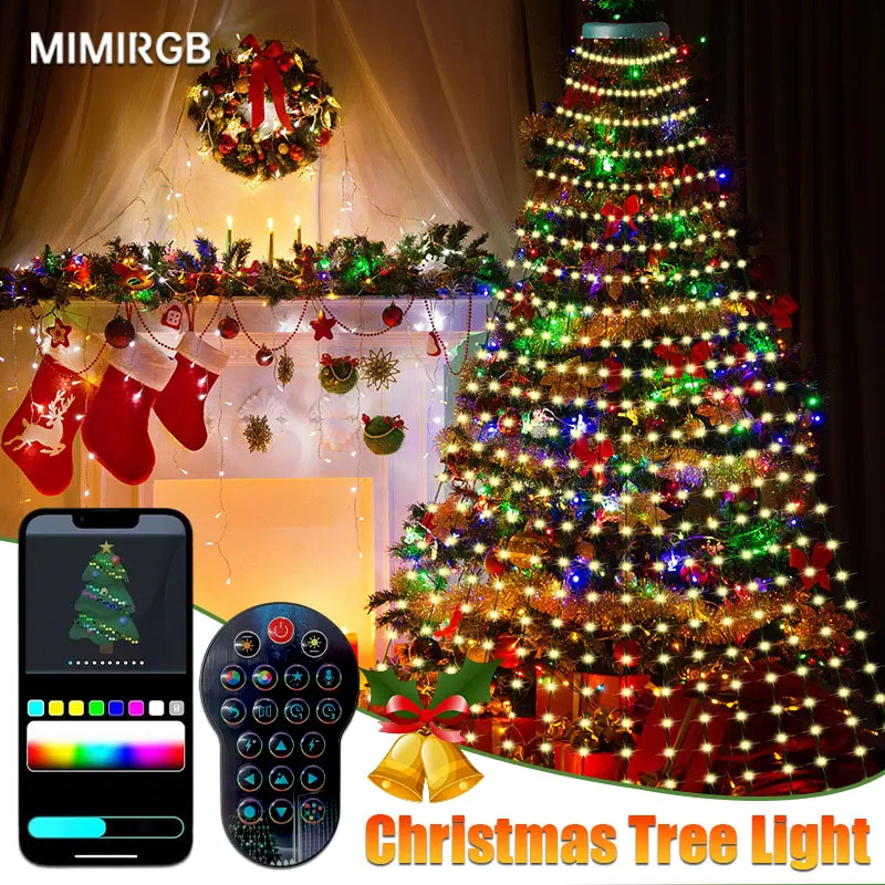 

2.1M Smart APP Christmas Tree Light DIY Graffiti Text 400LEDs RGB Xmas Tree Fairy Light Tree Waterfall Garland Holiday Decor