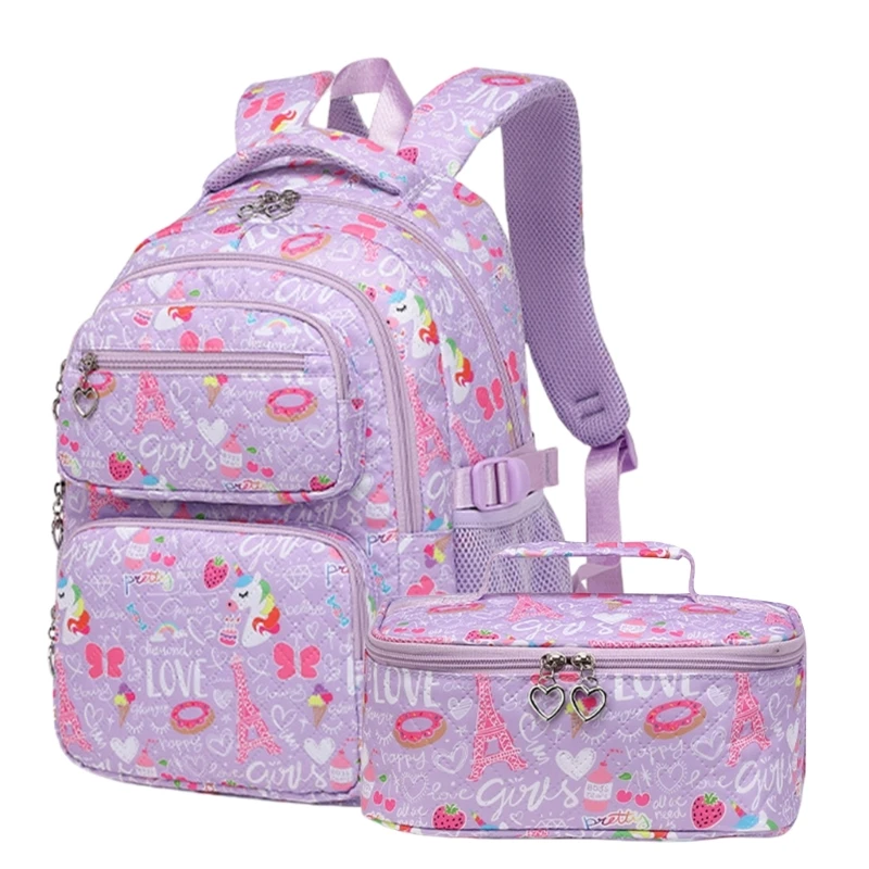 E74b 2 peças mochila capacidade com conjunto lancheira funcional bolsa escolar escolar primária casual mochilas