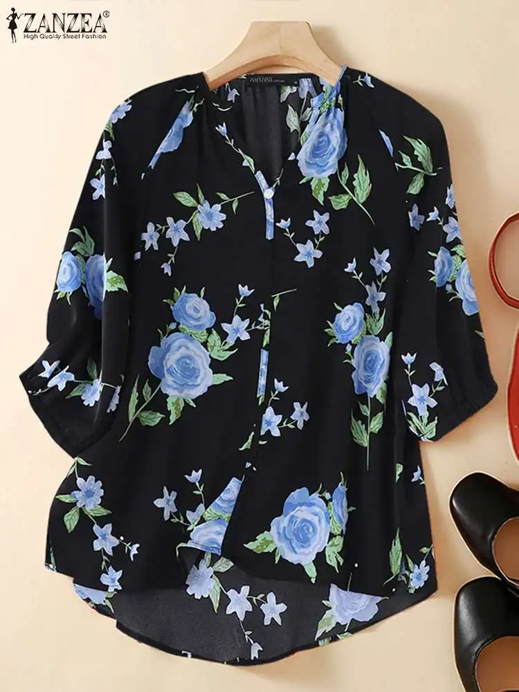 

Women V Neck 3/4 Sleeve Party Tops 2024 ZANZEA Bohemian Summer Floral Printed Blouse Fashion Holiday Blusas Female Work Shirt