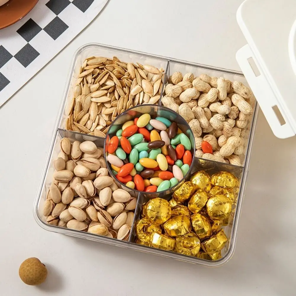 صندوق تخزين بلاستيكي مقسم صندوق تخزين توابل مقاوم للغبار مع غطاء ومقبض صندوق فواكه مجففة محكمة الغلق للمنزل