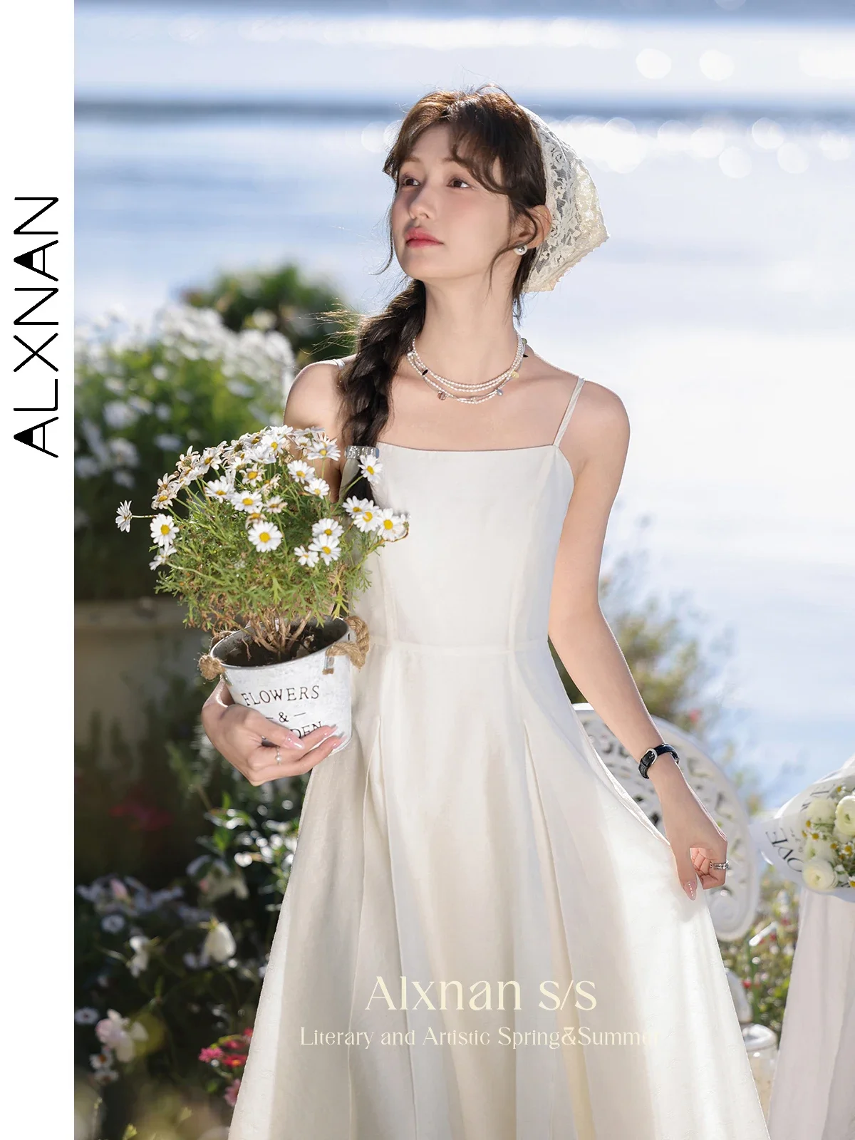 ALXNAN Elegante Chic Donna Abito longuette senza maniche 2024 Estate Fairycore Moda aderente svasato Cami Abiti Abiti femminili L33713