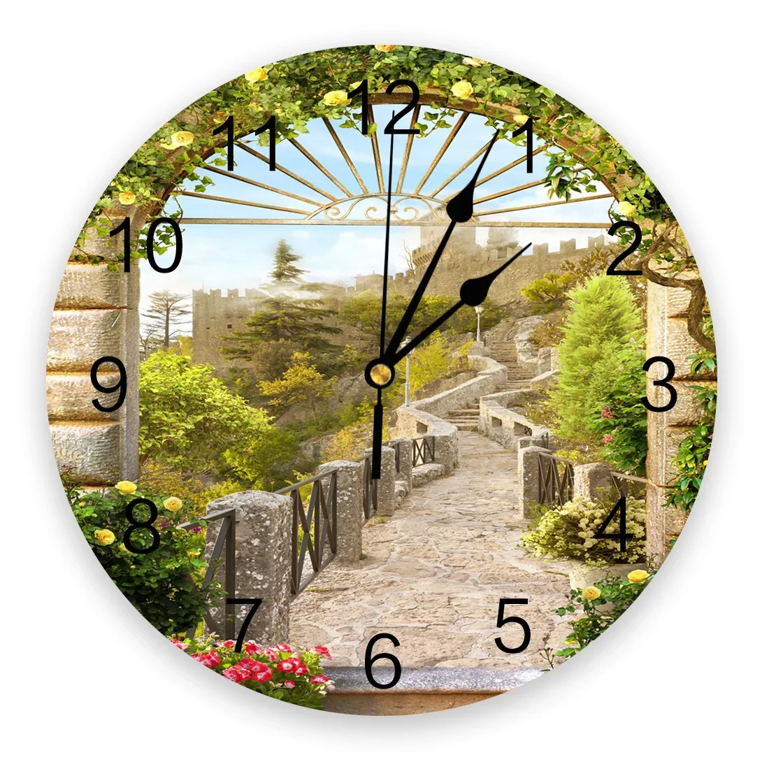 

Italy Ancient Arch Garden Printed Wall Clock Modern Silent Clock Living Room Home Decor Wall Hanging Watch