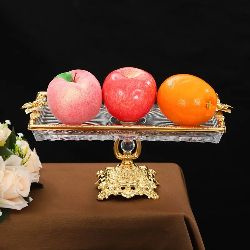 Light luxury retro fruit plate, tall glass plate, household dry plate with base, cake, snack snack fruit plate