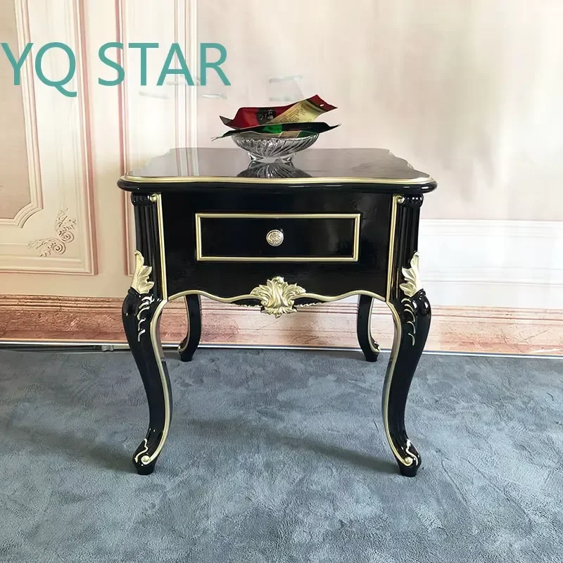 European Style Corner Table with Drawers for Small Apartment Living Room Sofa Area Small Square Coffee Table 60cm Wide