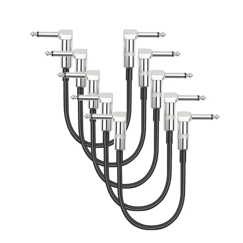 AA90-5 Packs Guitar Effect Pedal Flat Patch Cables 6 Inch Length With 1/4 Inch Right Angle Connectors Patch Cable Durable