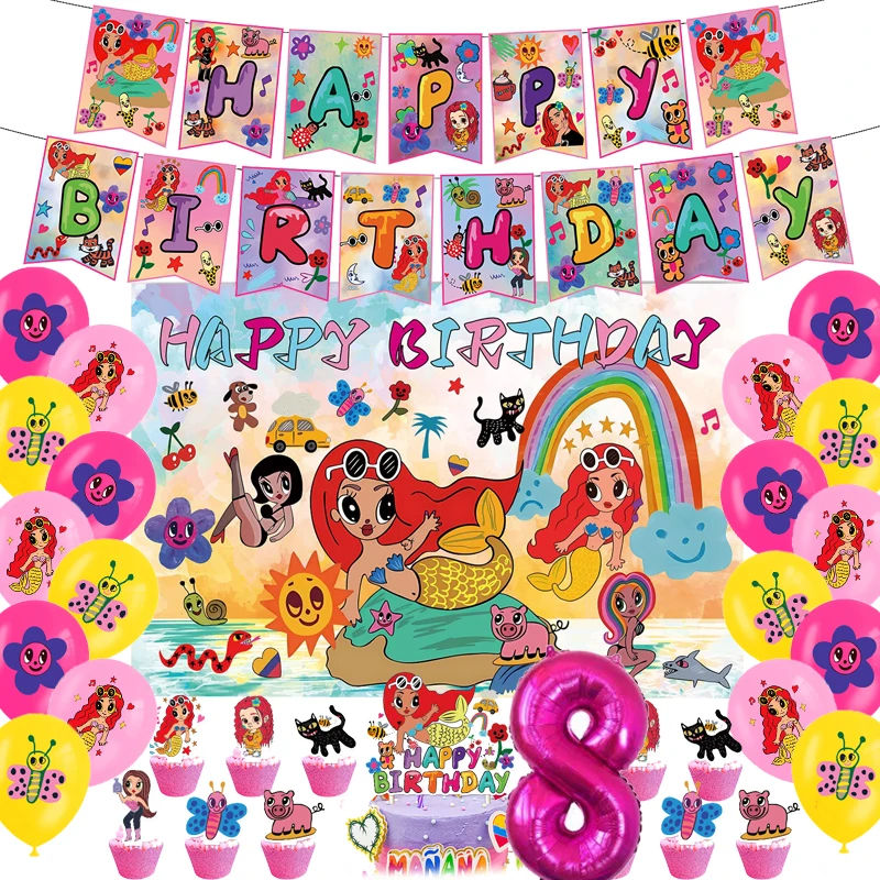 M&Manana Sera Bonito Theme Birthday Party Decoration Balloon Backdrop Karol G Mermaid Fans Banner Cake Topper Baby Shower