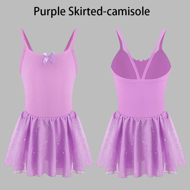 الفتيات جولة الرقبة بروتيل أكمام الباليه يوتار للأطفال الجمباز الرقص مع القوس لطيف وتنورة لامعة توتو اللباس