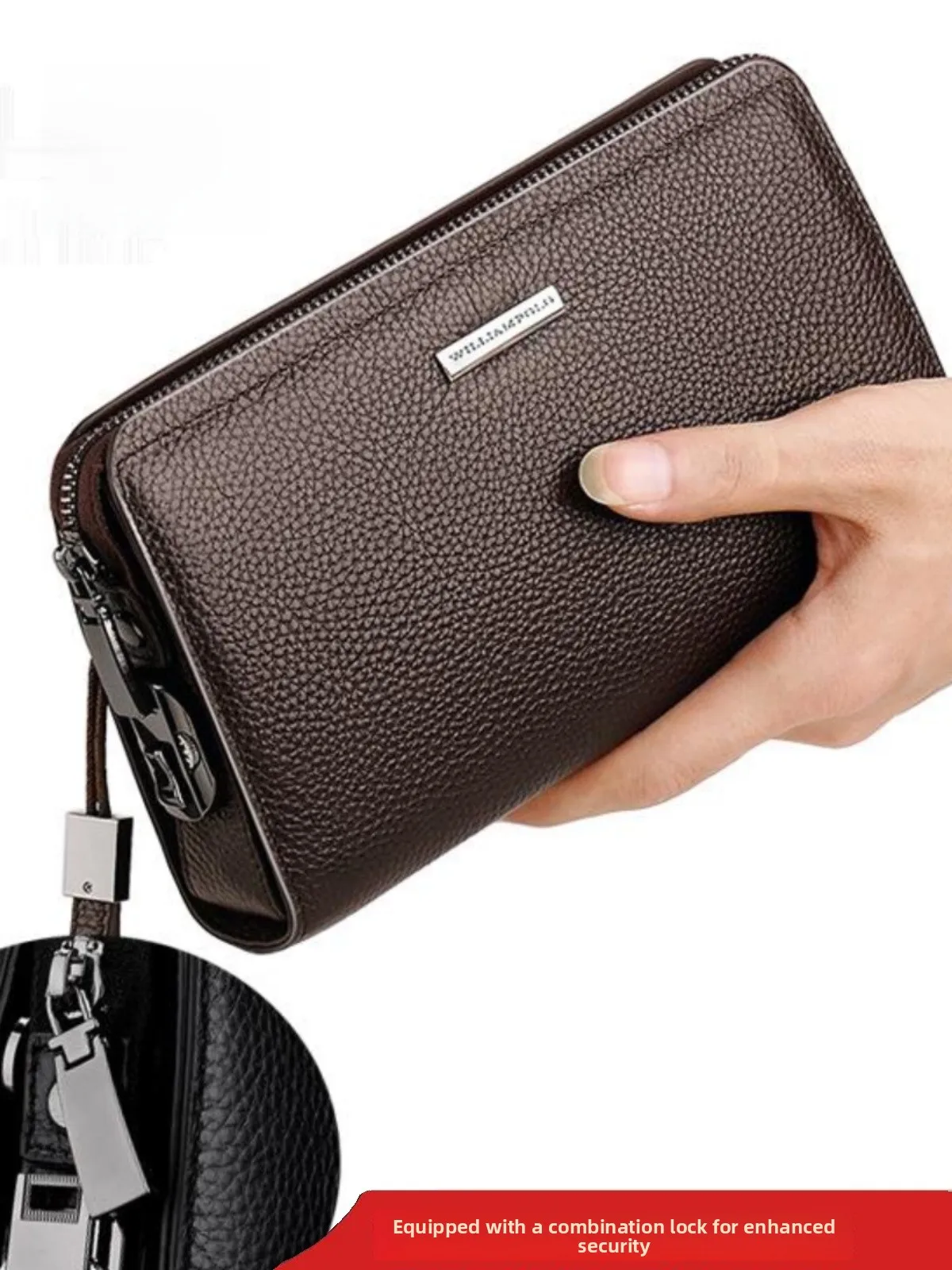 

High Capaci Leather Men's Wallet Paul King Handbag Faionable Busin Square ape Zipper Closure No oulder Strap