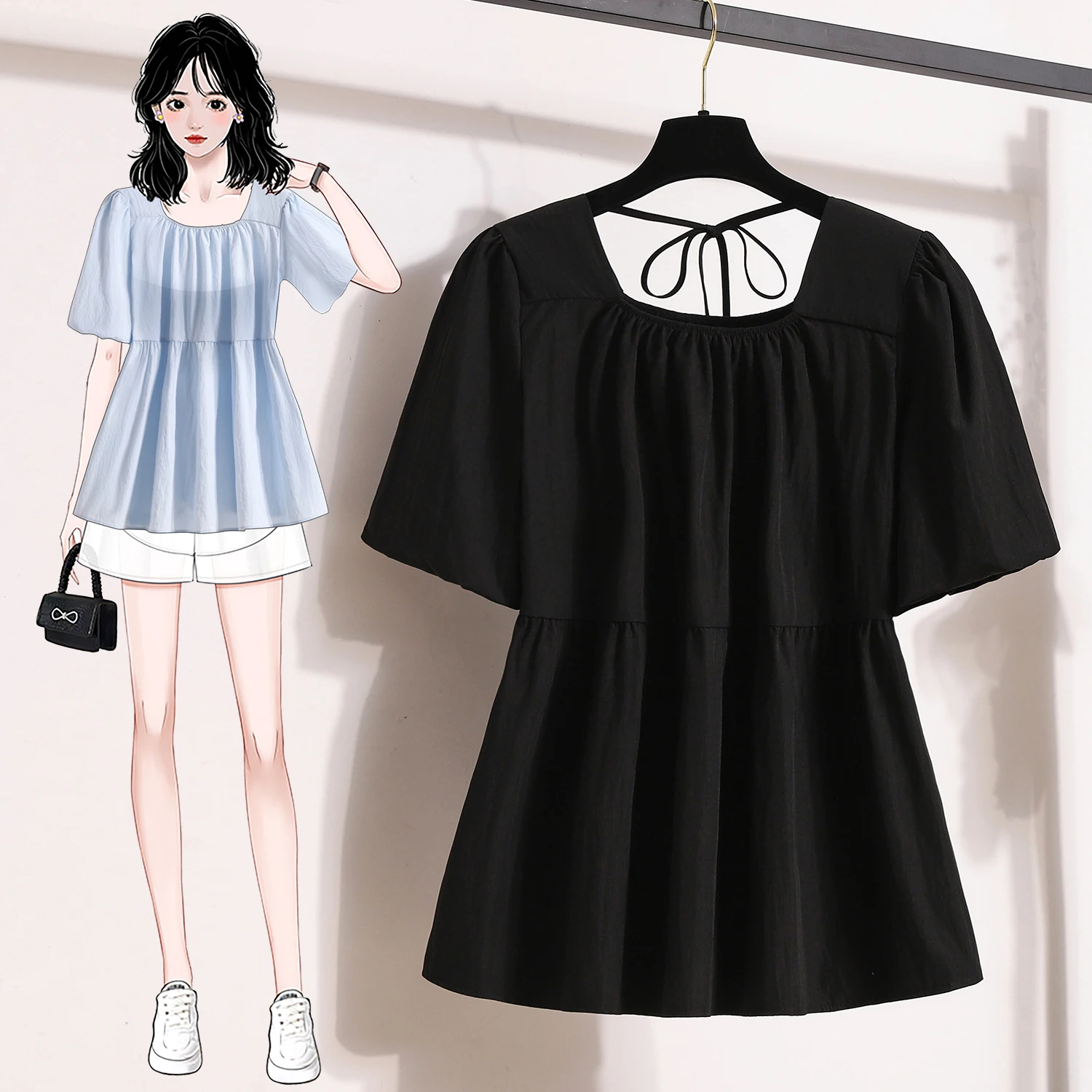 Plus Size Shirts & Blouses Women Summer 2025 New Arrival Korean Fashion Tops Short Puff Sleeve Loose Sweet Blouse Woman L-4XL