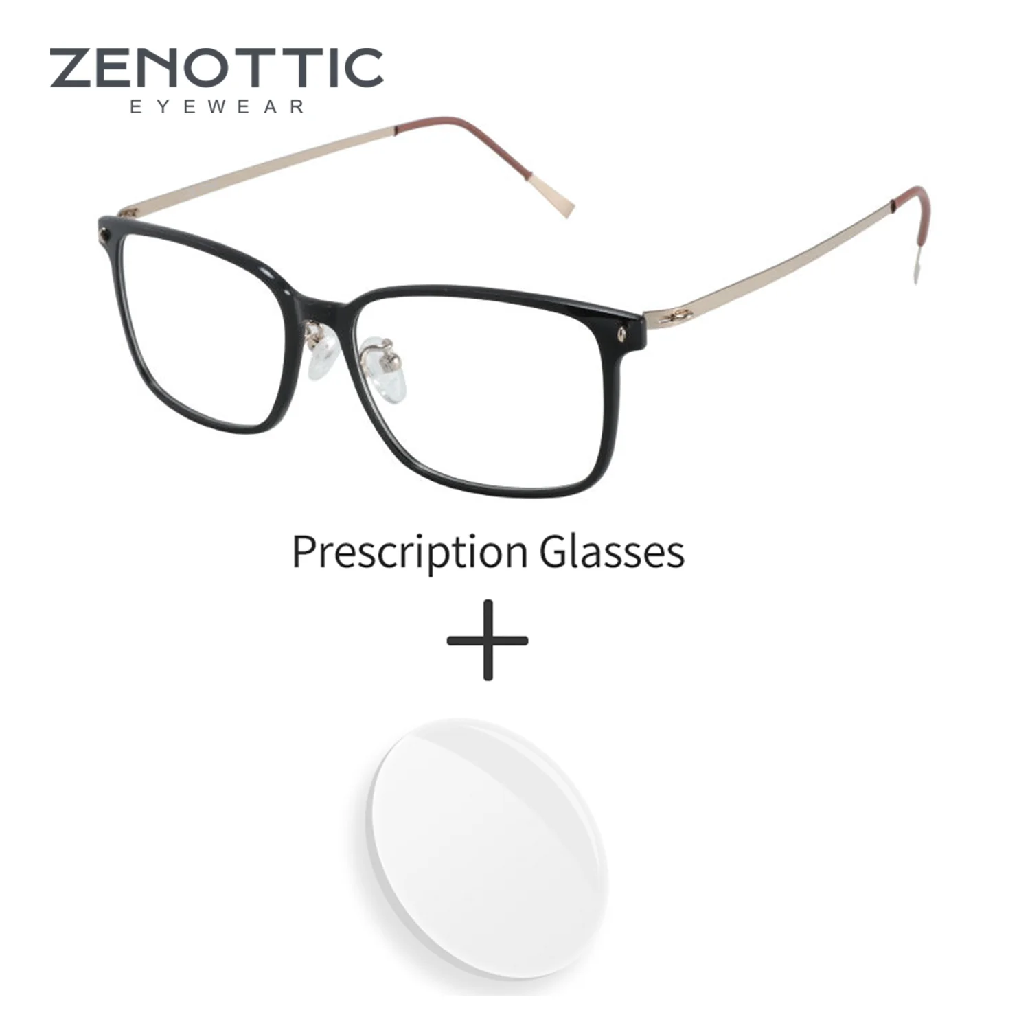 ZENOTTIC Stylish Men's Black Rectangular Prescription Glasses, Nylon/Plastic Titanium/Anti-Blue Light Optical Glasses